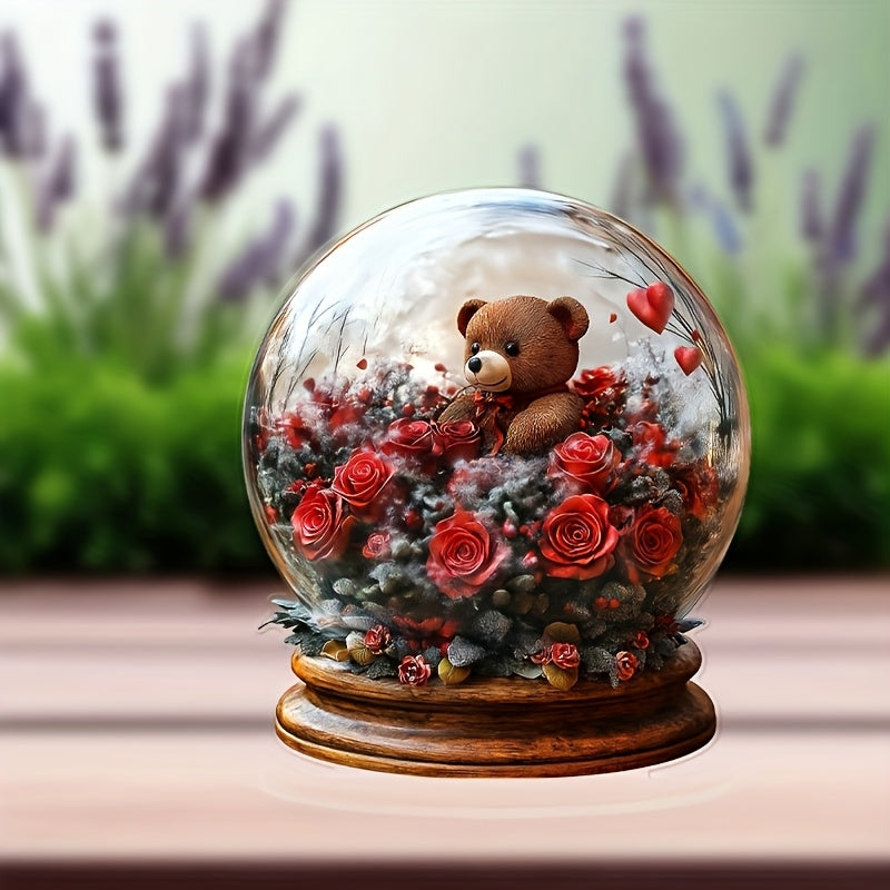 NNETM Acrylic Crystal Ball Ornament with Teddy Bear and Roses